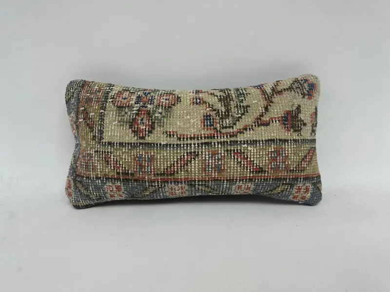 Vintage Pillow, Authentic Pillow Sham, Office Chair Cushion Case, Cushion, 8x16 Green Pillow, Boho Pillow Sham Cover, Handmade Kilim Cushion - 1