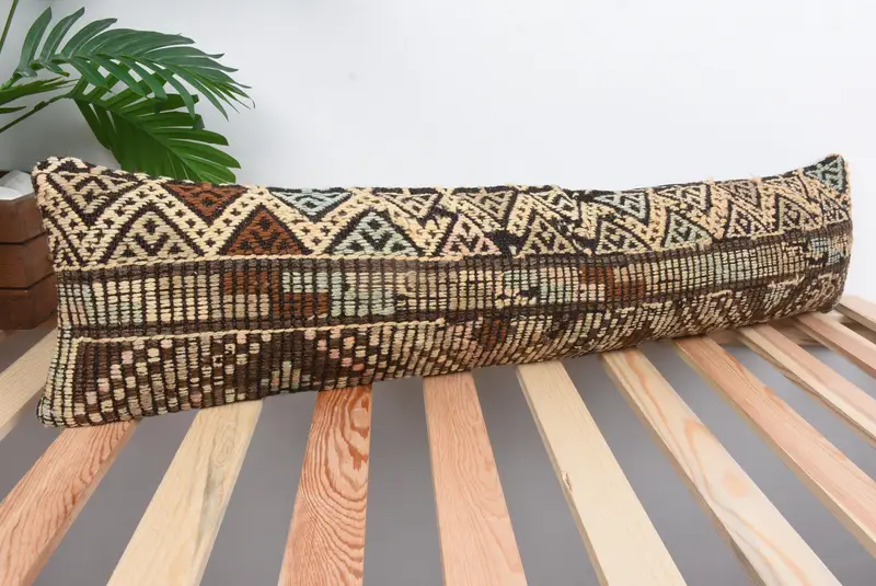 Pillow for Sofa, Kilim Pillow Cover, Anatolian Pillow, Bench Cushion Case, Cushion Cover, 8x36 Beige Cushion Case, Pillow for Couch - 4