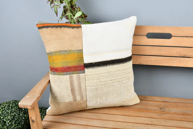 Besticktes Leinen-Wurfkissen, 22x22 Vintage-Kissen mit Reißverschluss