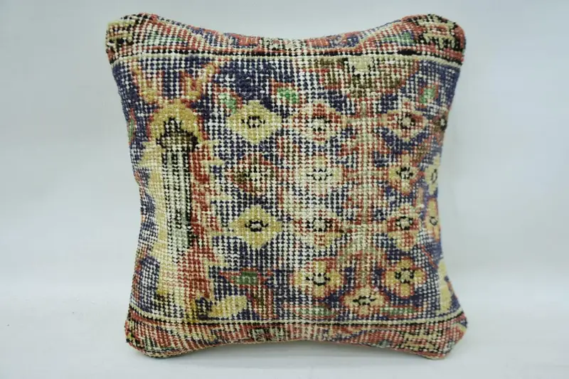 Blue Throw Cushion, Moroccan 12x12 inch Wool Cushion Case - 1
