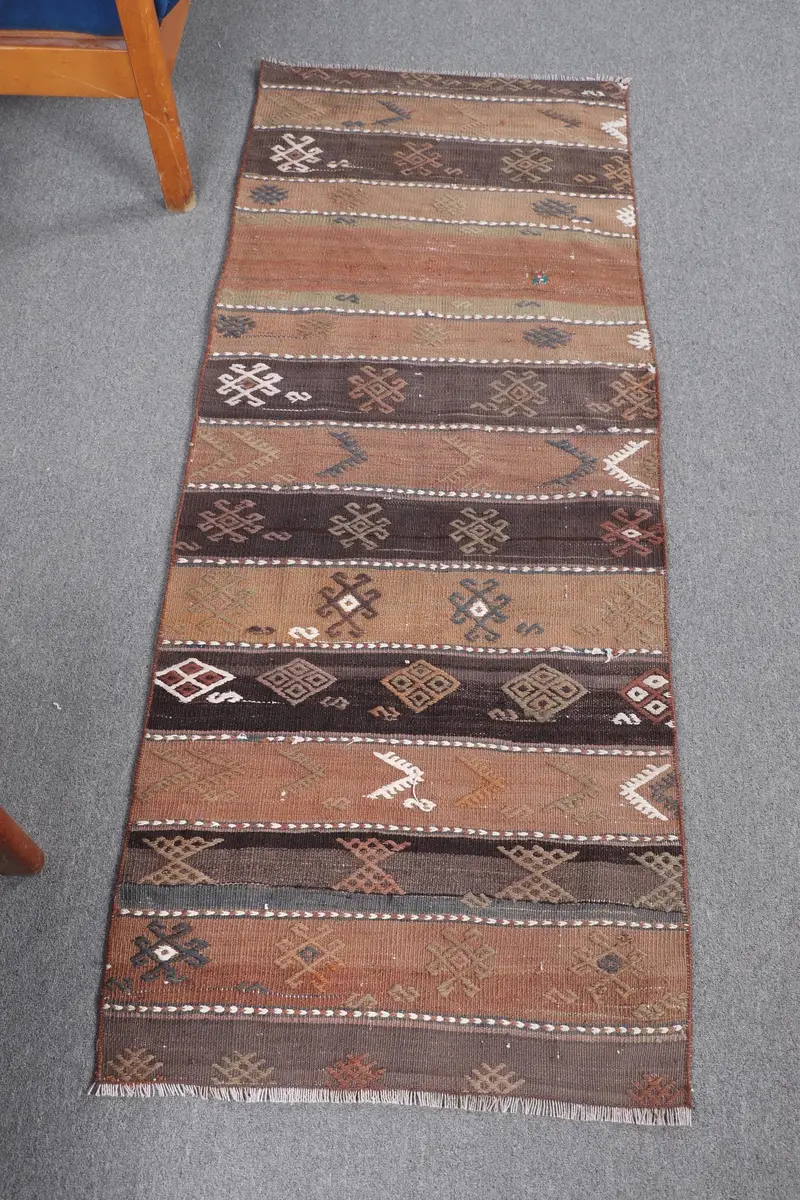 Brown & Black Rug, 2,1x5,4 ft Plant & Tree Pattern