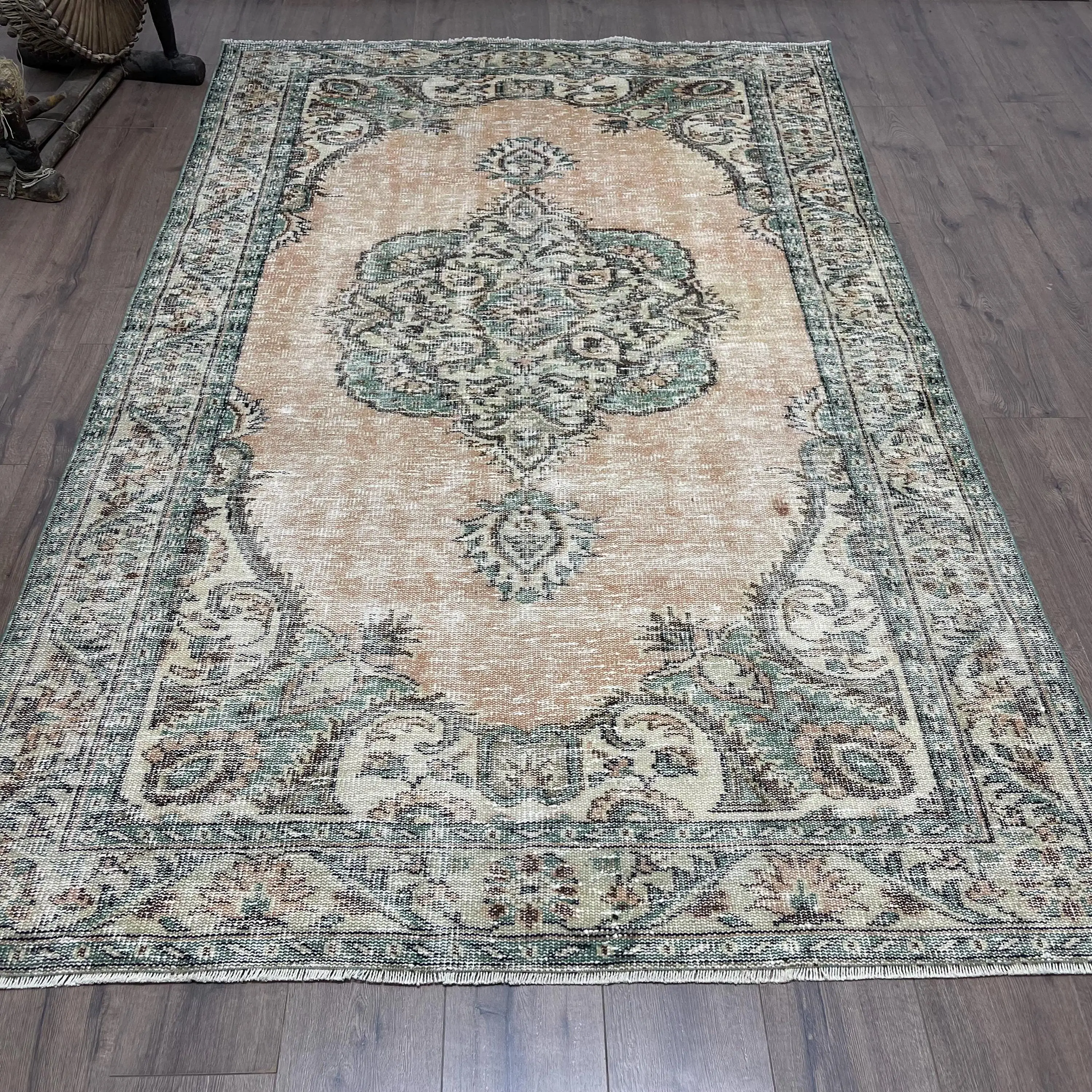 5.4x8.5 ft Vintage Halı, Büyük Türk Halısı, Yeşil Çiçekli Halı - 1