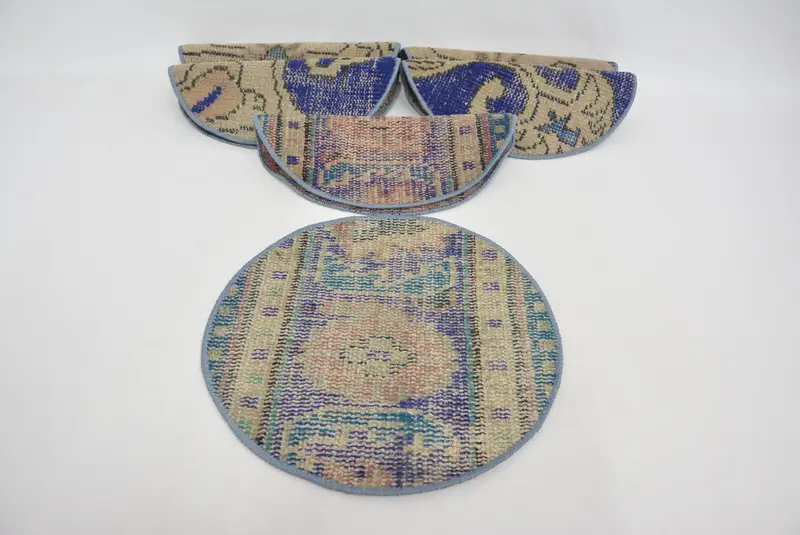 Blue and Beige Kilim Placemat, 14x14 inches Traditional Table Mat