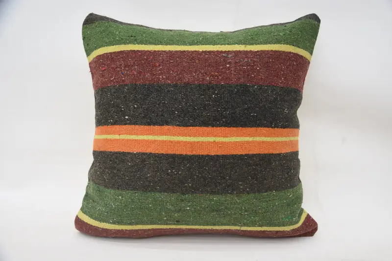 Cushion Case, Car Cushion Case, Turkish Pillow, Kilim Pillow, Outdoor Pillow Cover, Vintage Pillow, 18x18 Green Pillow Sham, Bright Pillow - 1