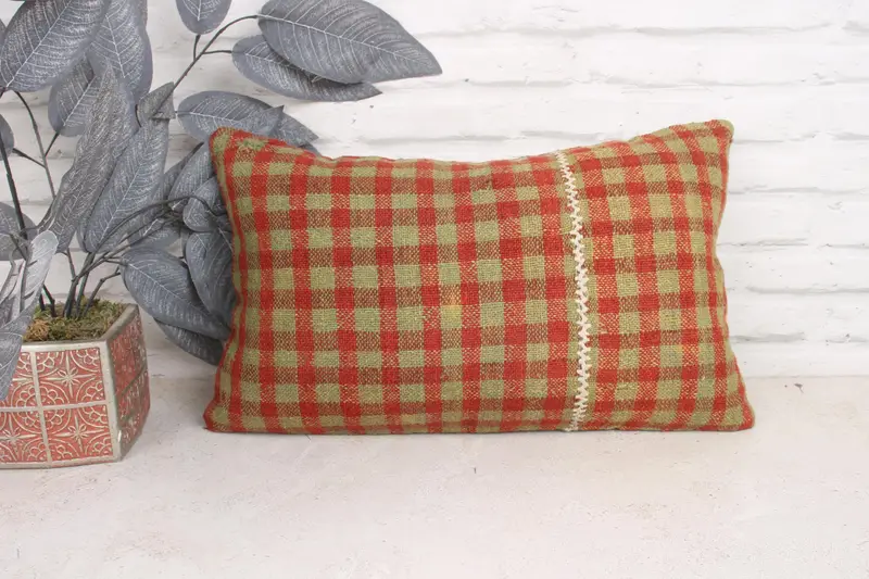 Kilim Pillow, Cushion Cover, Bed Pillow Case, Throw Kilim Pillow, Turkish Pillow, Authentic Pillow, Authentic Cushion Case, 12x20 Green Pillow Cover - 1
