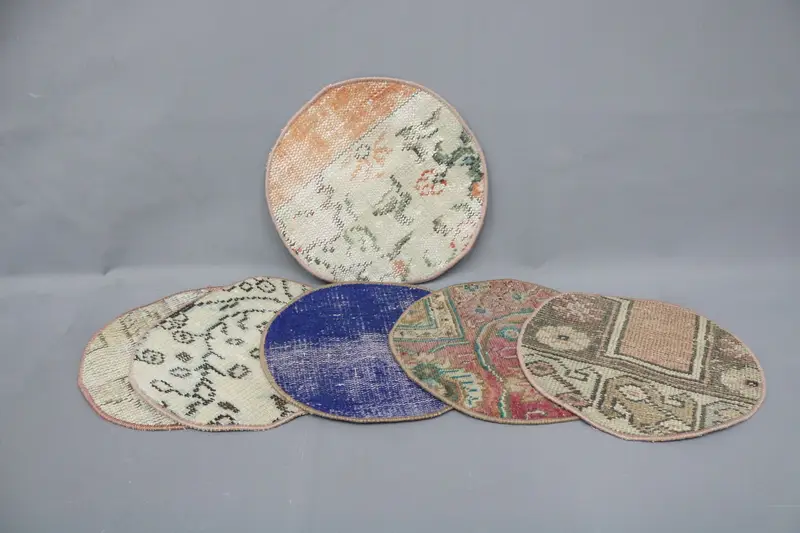 Böhmisches Blau-Rosa-Kreis-Tischset aus Baumwollwolle, Tischset im Bohemian-Stil