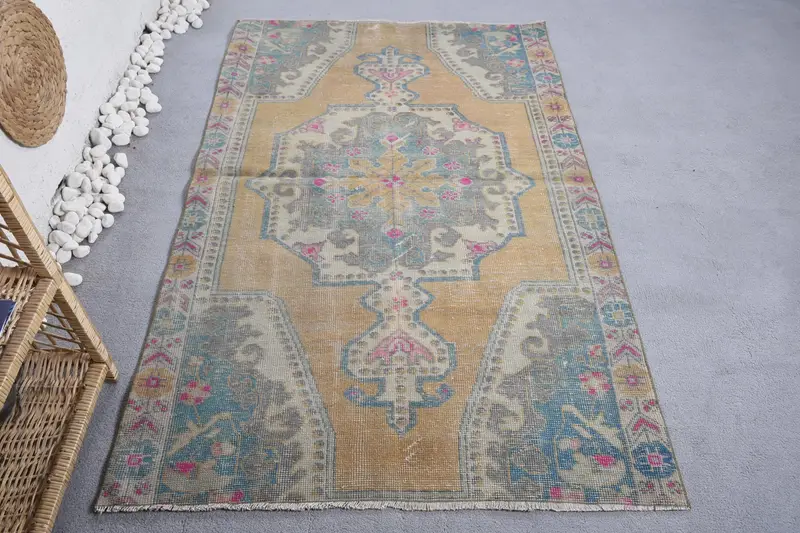 Alfombra vibrante de 4x6 pies, diseño de rayas naranjas y azules