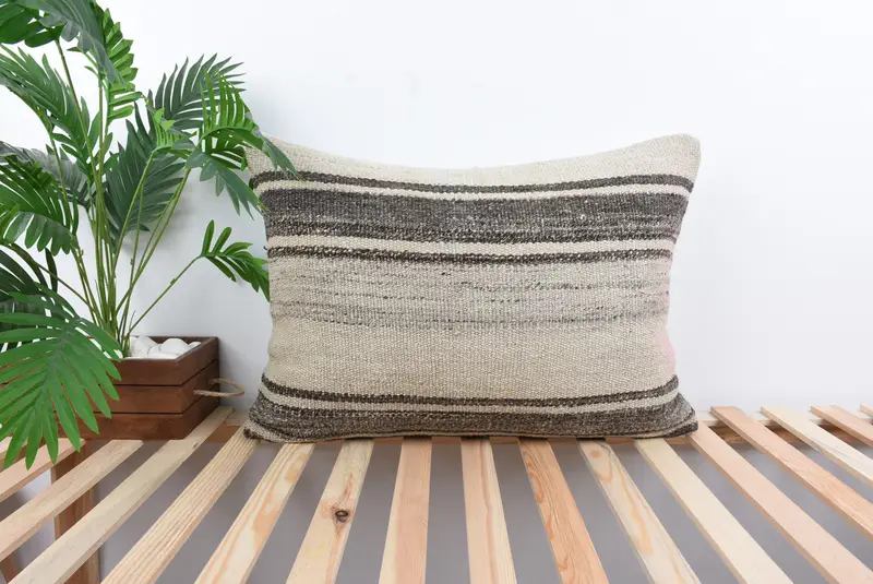 Boho Chic Cushion Cover, 20x28 Beige Pillow, Turkish Kilim Pillow, Cushion Case, Kilim Cushion Sham, Gift Pillow, Colorful Cushion Case - 1