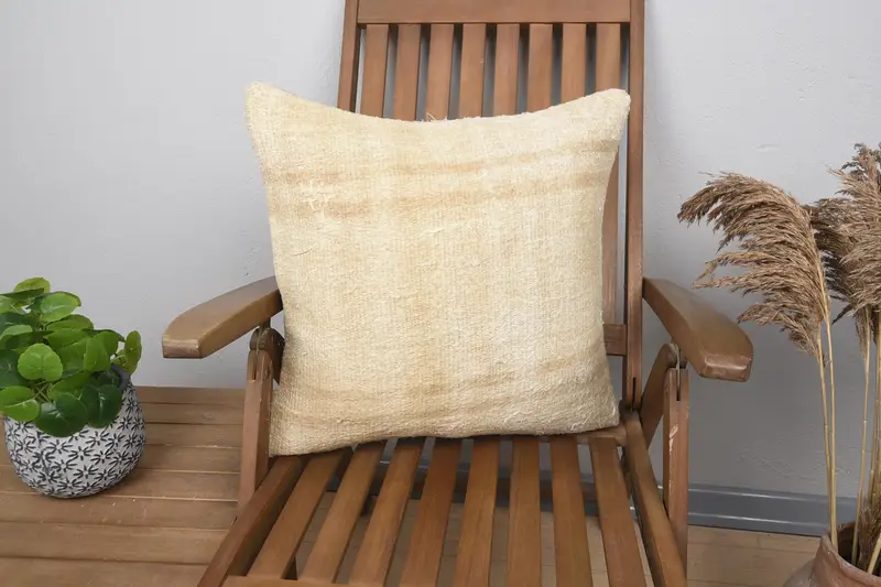 Kilim Cushion Sham, Cushion, Pastel Pillow Sham, Vintage Kilim Throw Pillow, Office Chair Cushion, 20x20 Beige Cushion Cover, Boho Pillow Sham Cover - 1