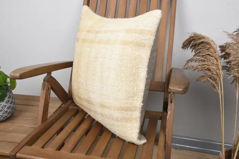 Kilim Cushion Sham, Cushion, Pastel Pillow Sham, Vintage Kilim Throw Pillow, Office Chair Cushion, 20x20 Beige Cushion Cover, Boho Pillow Sham Cover - 3