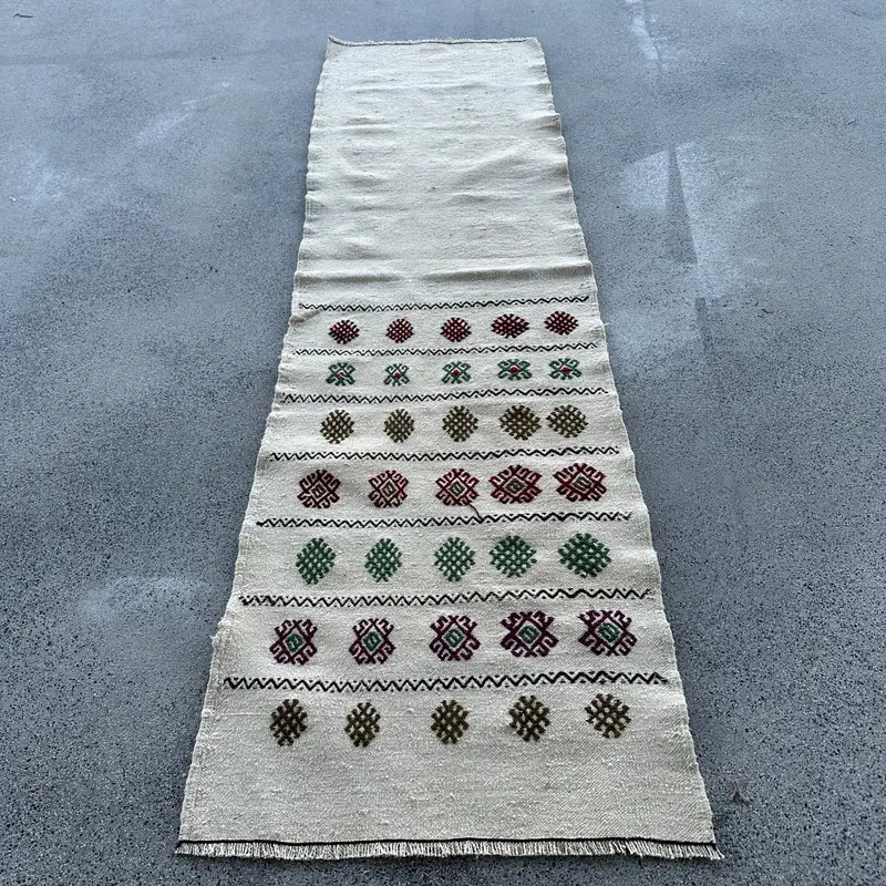 Türkischer 2,1x7,2 ft Teppich, Läufer Vintage Teppich, beige abstrakter Wollteppich - 1