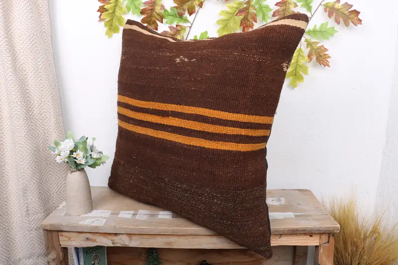 Vintage Kilim Throw Pillow, Vintage Kilim Pillow, Comfy Throw Cushion Cover, Outdoor Pillow Cover, Cushion Case, Antique Pillows, 24x24 Brown Pillow - 4