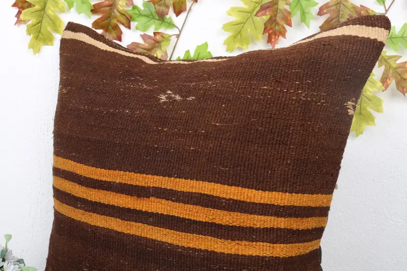 Vintage Kilim Throw Pillow, Vintage Kilim Pillow, Comfy Throw Cushion Cover, Outdoor Pillow Cover, Cushion Case, Antique Pillows, 24x24 Brown Pillow - 5