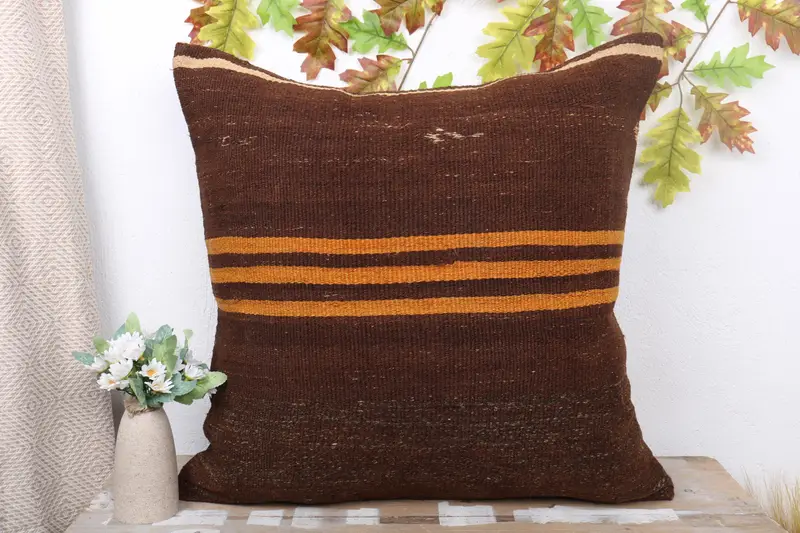 Vintage Kilim Throw Pillow, Vintage Kilim Pillow, Comfy Throw Cushion Cover, Outdoor Pillow Cover, Cushion Case, Antique Pillows, 24x24 Brown Pillow - 2