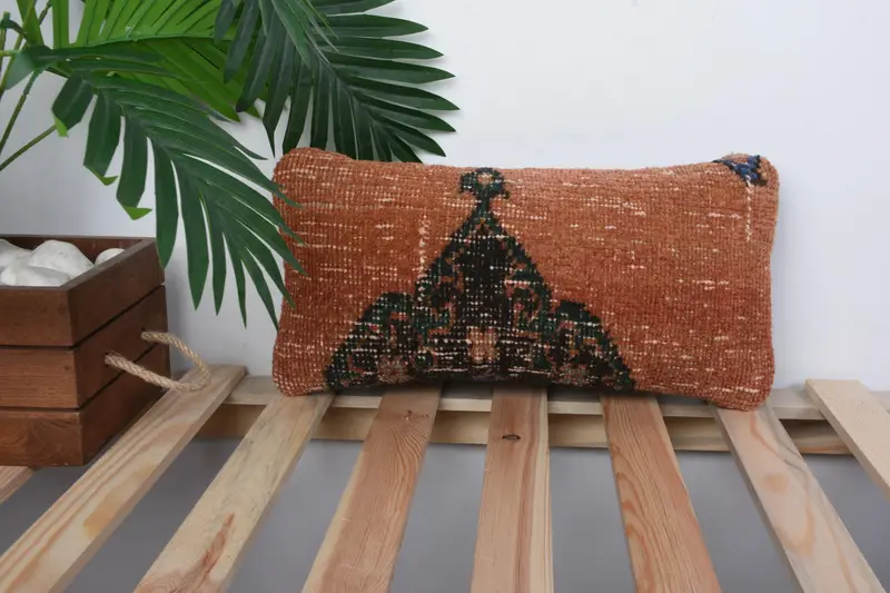 Traditional Cushion, 8x16 Orange Cushion, Bolster Cushion Cover, Boho Pillow Sham Cover, Gift Pillow, Cushion Case, Vintage Kilim Throw Pillow - 1