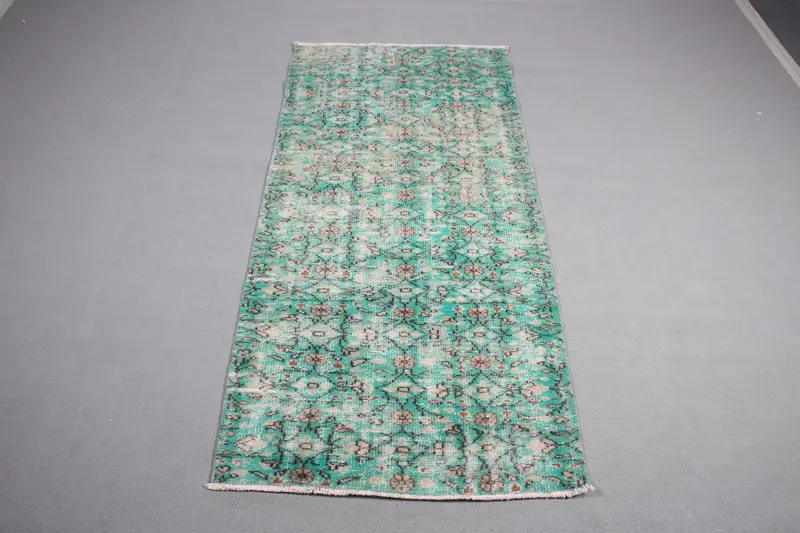 3.4x7.2 ft Alan Vintage Halı, Mavi Bordürlü Türk Halısı - 1