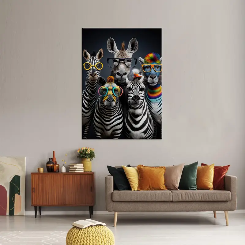 Zebras with Glasses, Animals with Glasses, Zebra Canvas Art, Funny Art Decor, Cute Zebra Decor, Modern Wall Art, Animal Lover Gift - 2