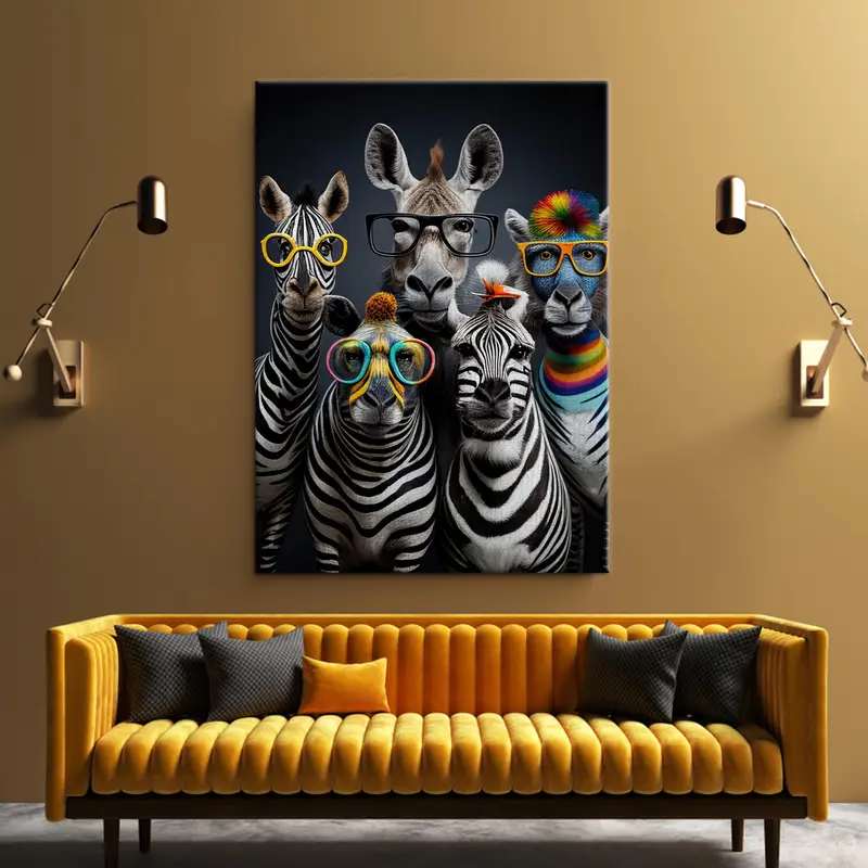 Zebras with Glasses, Animals with Glasses, Zebra Canvas Art, Funny Art Decor, Cute Zebra Decor, Modern Wall Art, Animal Lover Gift - 1