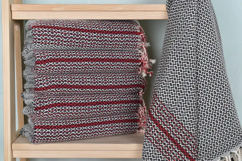 Navy Cotton Diamond Towel, 40x71 Inches, Organic Cotton/Linen