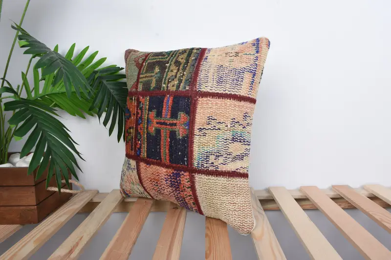 Traditional Pillow Cover, Pillow for Couch, Interior Designer Pillow, Pillow, 16x16 Blue Cushion Cover, Handmade Kilim Cushion - 4
