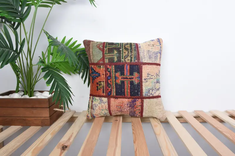 Traditional Pillow Cover, Pillow for Couch, Interior Designer Pillow, Pillow, 16x16 Blue Cushion Cover, Handmade Kilim Cushion - 1