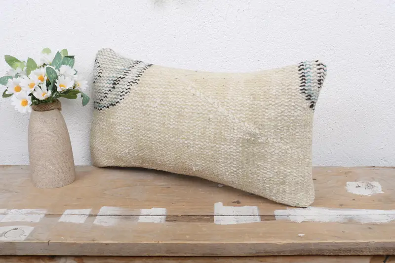 Antique Pillows, Pillow Sham, Comfy Throw Pillow Sham, Ikat Cushion Case, Interior Designer Pillow, 8x16 Beige Pillow Cover, Vintage Kilim Pillow - 4