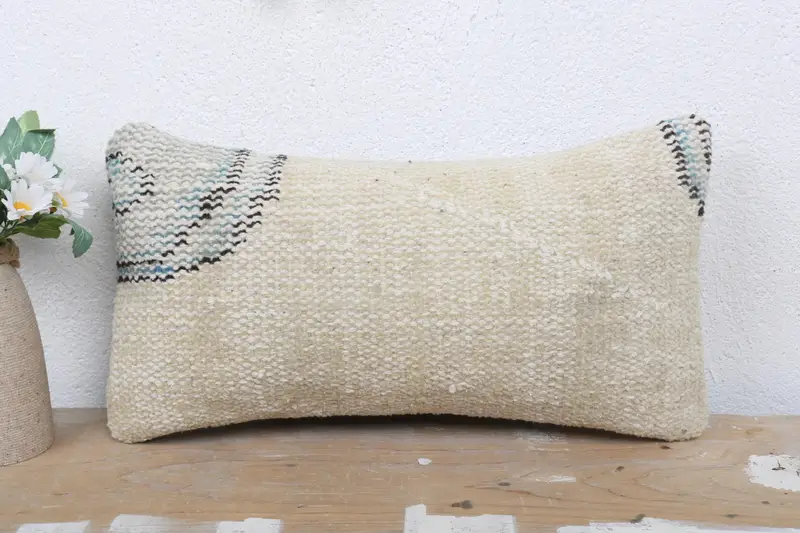 Antique Pillows, Pillow Sham, Comfy Throw Pillow Sham, Ikat Cushion Case, Interior Designer Pillow, 8x16 Beige Pillow Cover, Vintage Kilim Pillow - 2