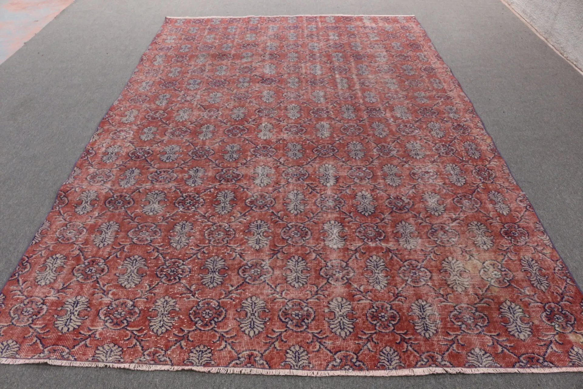 6.9x10.4 ft Vintage Turkish Rug, Oversize Rug, Red Blue Oriental Wool Rug - 1
