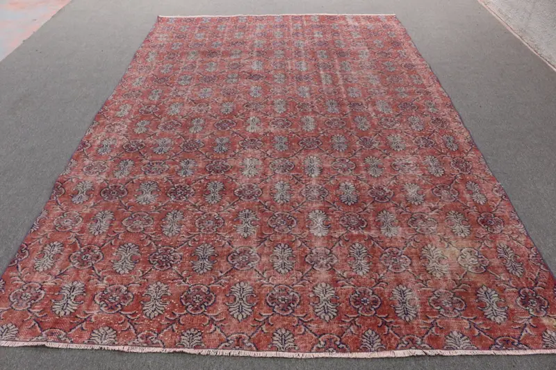 Red Oriental Rug, 10.4x10.37 ft with Blue Accents