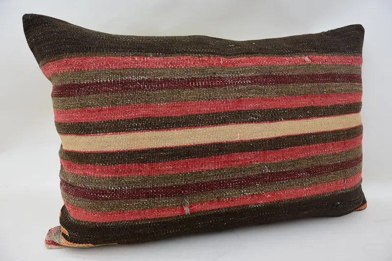 Decorative Pillow, Handmade Kilim Cushion, Pillow for Sofa, Couch Pillow Cover, Pillow Sham, Car Cushion, 16x24 Brown Pillow, Kilim Pillow Cover - 2