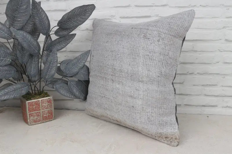 Pillow for Sofa, Handmade Kilim Cushion, 20x20 Gray Cushion Cover, Pillow Cover, Kilim Cushion Sham, Chair Cushion Case, Accent Throw Cushion - 5