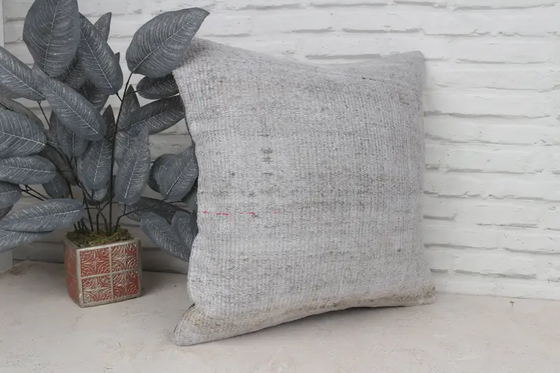 Pillow for Sofa, Handmade Kilim Cushion, 20x20 Gray Cushion Cover, Pillow Cover, Kilim Cushion Sham, Chair Cushion Case, Accent Throw Cushion - 4