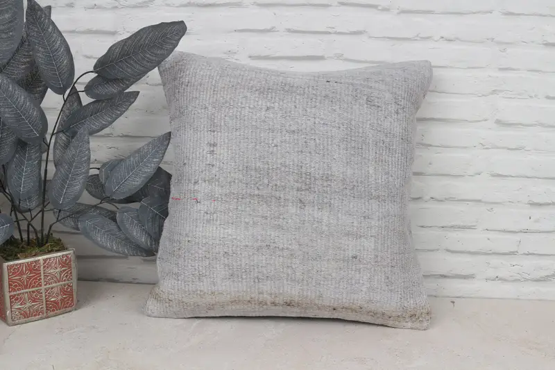 Pillow for Sofa, Handmade Kilim Cushion, 20x20 Gray Cushion Cover, Pillow Cover, Kilim Cushion Sham, Chair Cushion Case, Accent Throw Cushion - 1