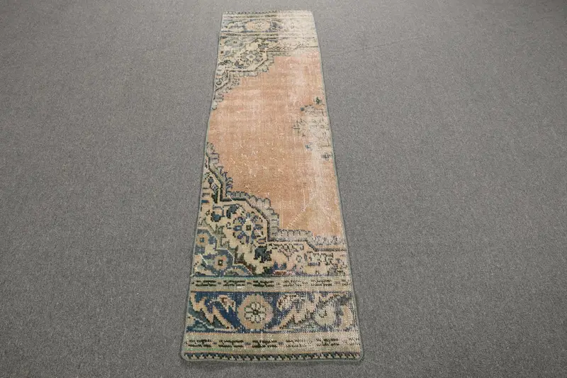 Turkish Vintage Runner Rug 1.6x6.3 ft, Blue Brown Camouflage Rug - 1
