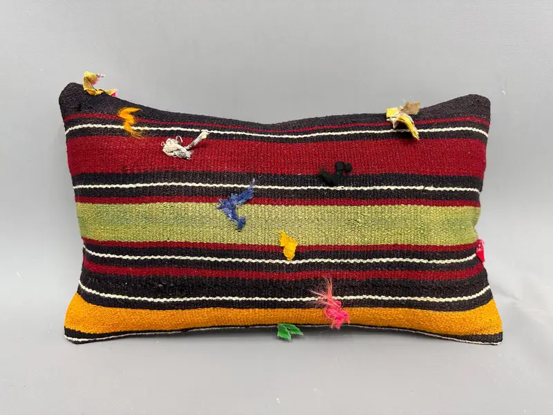 Boho Pillow Sham Cover, Handmade Kilim Cushion, Turkish Kilim Pillow, Bright Pillow Sham, 12x20 Red Pillow Cover, Pillow Case - 4