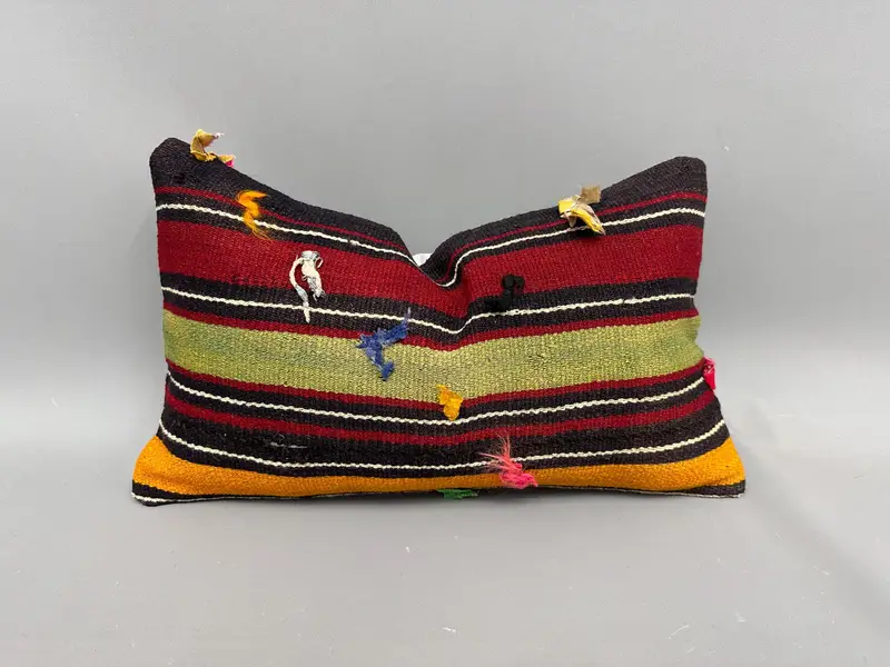 Boho Pillow Sham Cover, Handmade Kilim Cushion, Turkish Kilim Pillow, Bright Pillow Sham, 12x20 Red Pillow Cover, Pillow Case - 1