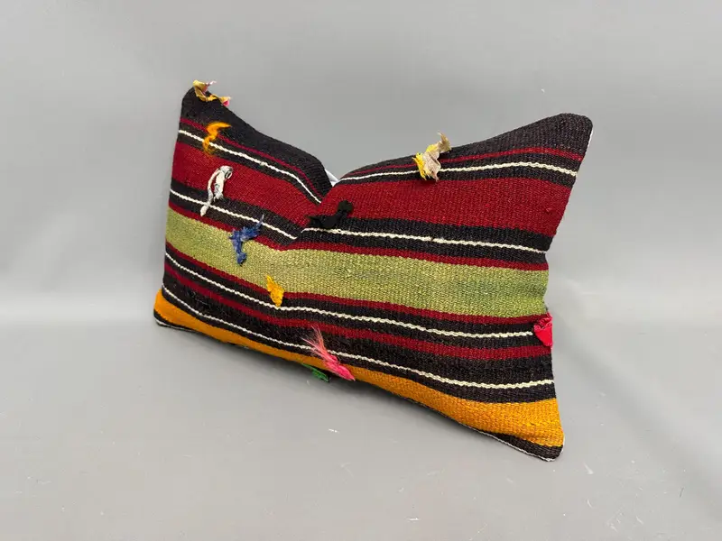 Boho Pillow Sham Cover, Handmade Kilim Cushion, Turkish Kilim Pillow, Bright Pillow Sham, 12x20 Red Pillow Cover, Pillow Case - 3