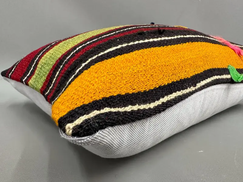 Boho Pillow Sham Cover, Handmade Kilim Cushion, Turkish Kilim Pillow, Bright Pillow Sham, 12x20 Red Pillow Cover, Pillow Case - 6