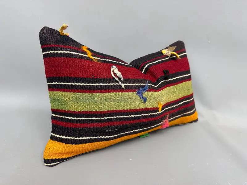Boho Pillow Sham Cover, Handmade Kilim Cushion, Turkish Kilim Pillow, Bright Pillow Sham, 12x20 Red Pillow Cover, Pillow Case - 2