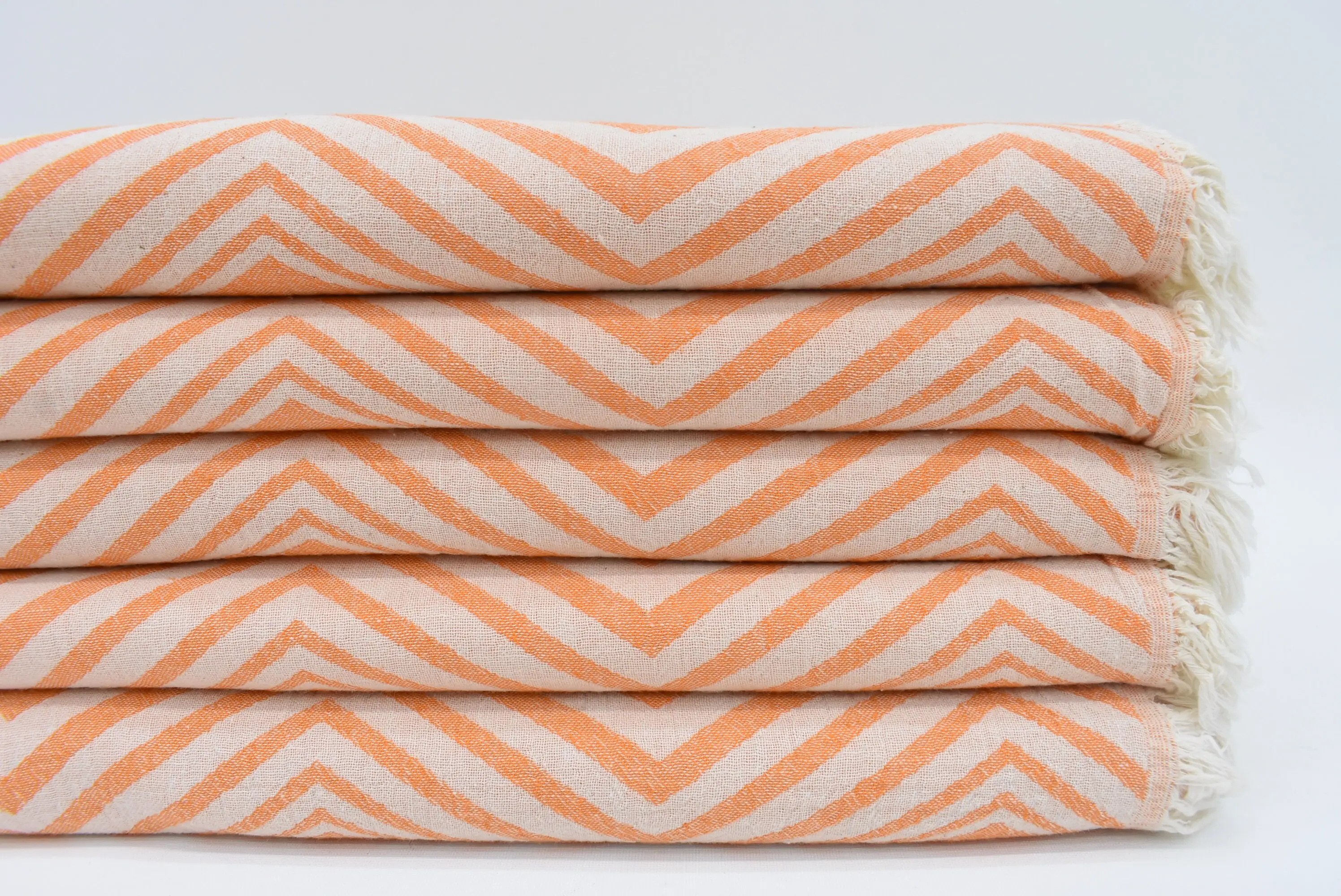 Beach Towel Turkish Cotton Orange, Handmade Peshtemal, 70x36 Inches - 1