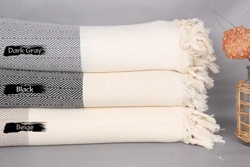 Woven Throw Blanket, Oversized Beach Towel, Valentines Day Gift Idea, Woven Blanket, 92x76 Cotton Diamond Towel, Shower Curtain, Personalized Gifts - 1