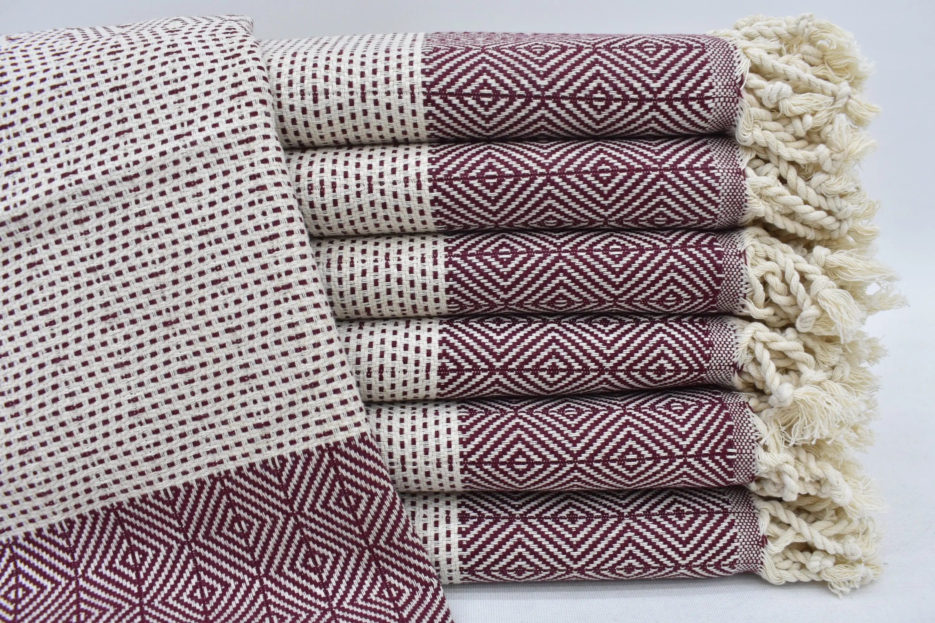 Turkish Tea Towel Organic Cotton Burgundy Diamond, 36x18 Inches - 1