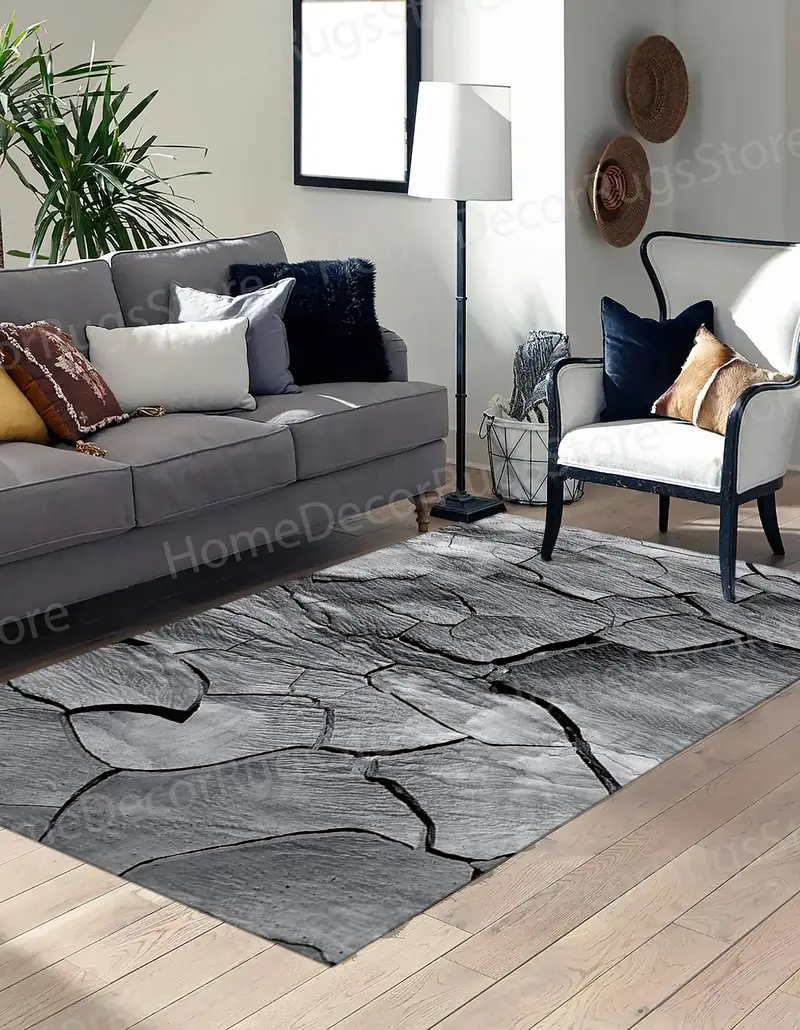 Gray Nature Landscape Printed Rug: Modern Loft Decor Essential