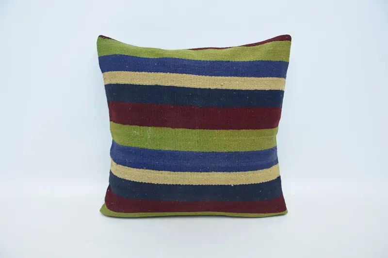Turkish Blue Pillow Cover, Decorative Moroccan Striped Square Anniversary Gift Pillow Sham - 1