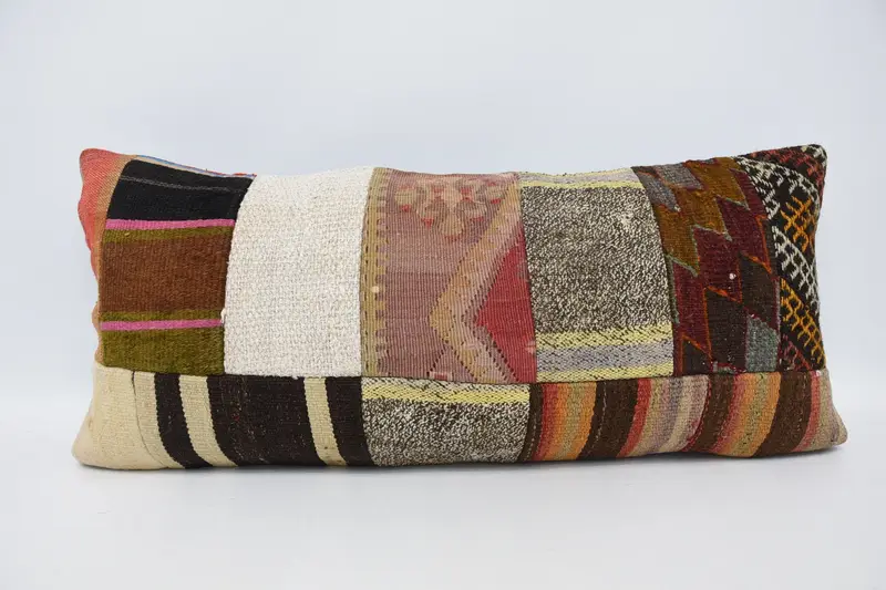Vintage Striped Red Pillow Cover, Contemporary Rectangle 16x36 inch Antique Cushion Case - 1