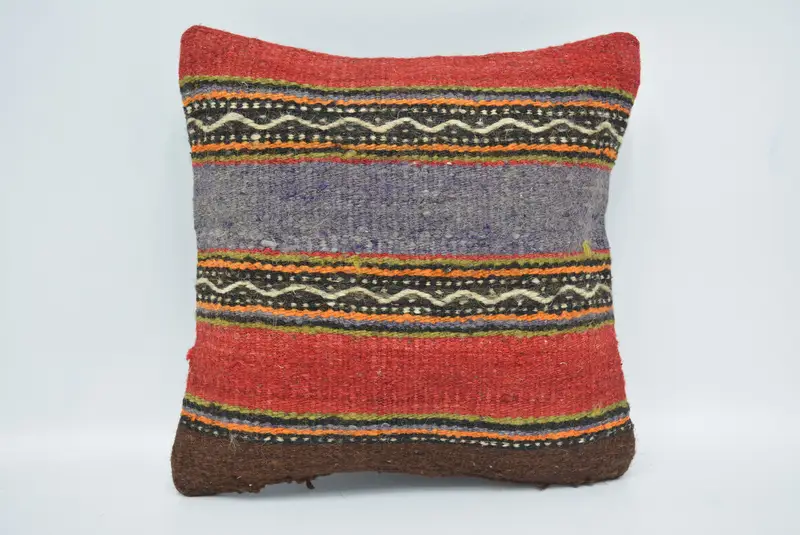 Pastel Cushion Cover, Turkish Pillow, 12x12 Red Cushion Cover, Cushion Cover, Turkish Kilim Pillow, Vintage Kilim Throw Pillow - 1