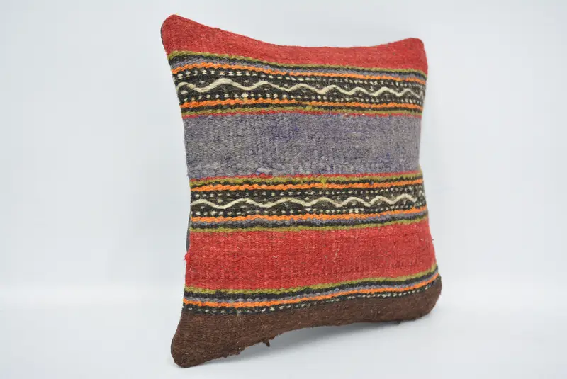 Pastel Cushion Cover, Turkish Pillow, 12x12 Red Cushion Cover, Cushion Cover, Turkish Kilim Pillow, Vintage Kilim Throw Pillow - 3