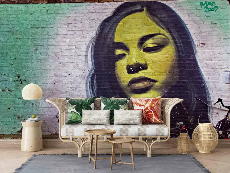 Woman Wall Art, Wall Paper Peel And Stick, Graffiti Wall Decals, Woman Graffiti Wall Painting, Woman Portrait Wall Decor, Wallpaper Art, - 4
