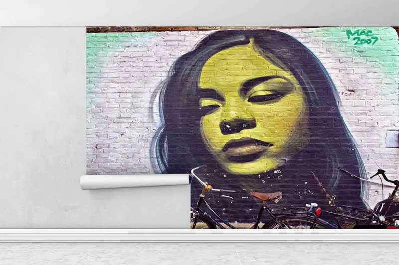 Woman Wall Art, Wall Paper Peel And Stick, Graffiti Wall Decals, Woman Graffiti Wall Painting, Woman Portrait Wall Decor, Wallpaper Art, - 2
