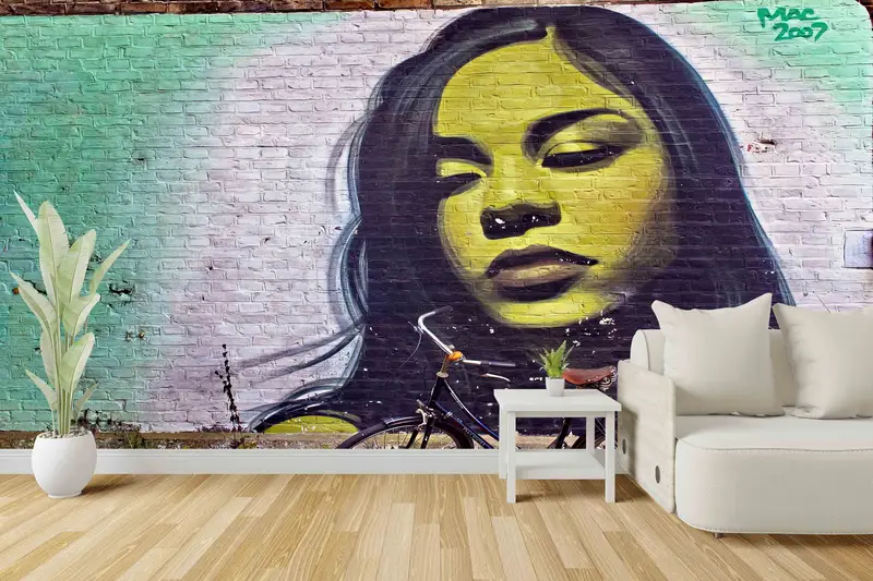 Woman Wall Art, Wall Paper Peel And Stick, Graffiti Wall Decals, Woman Graffiti Wall Painting, Woman Portrait Wall Decor, Wallpaper Art, - 3